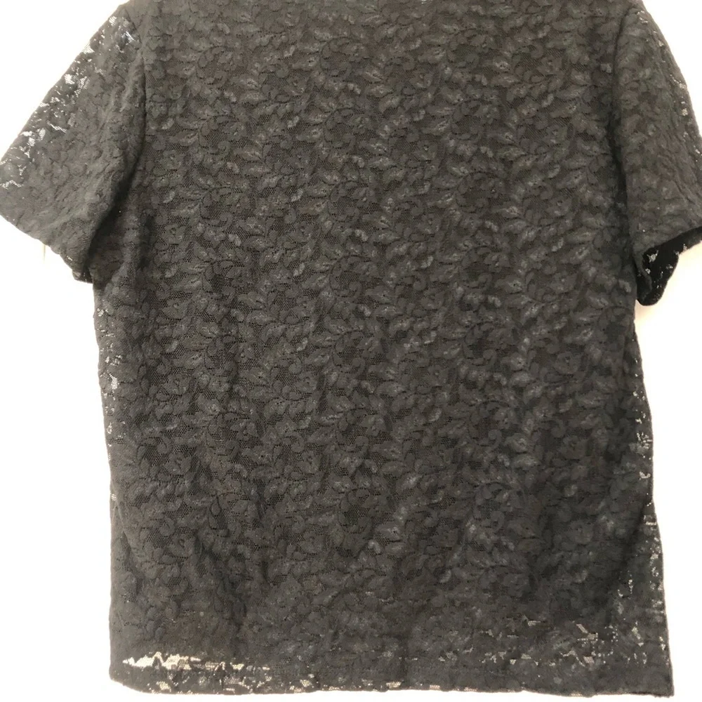 Coldwater Creek black stretch lace short sleeve crew neck partial lined M - Picture 5 of 7